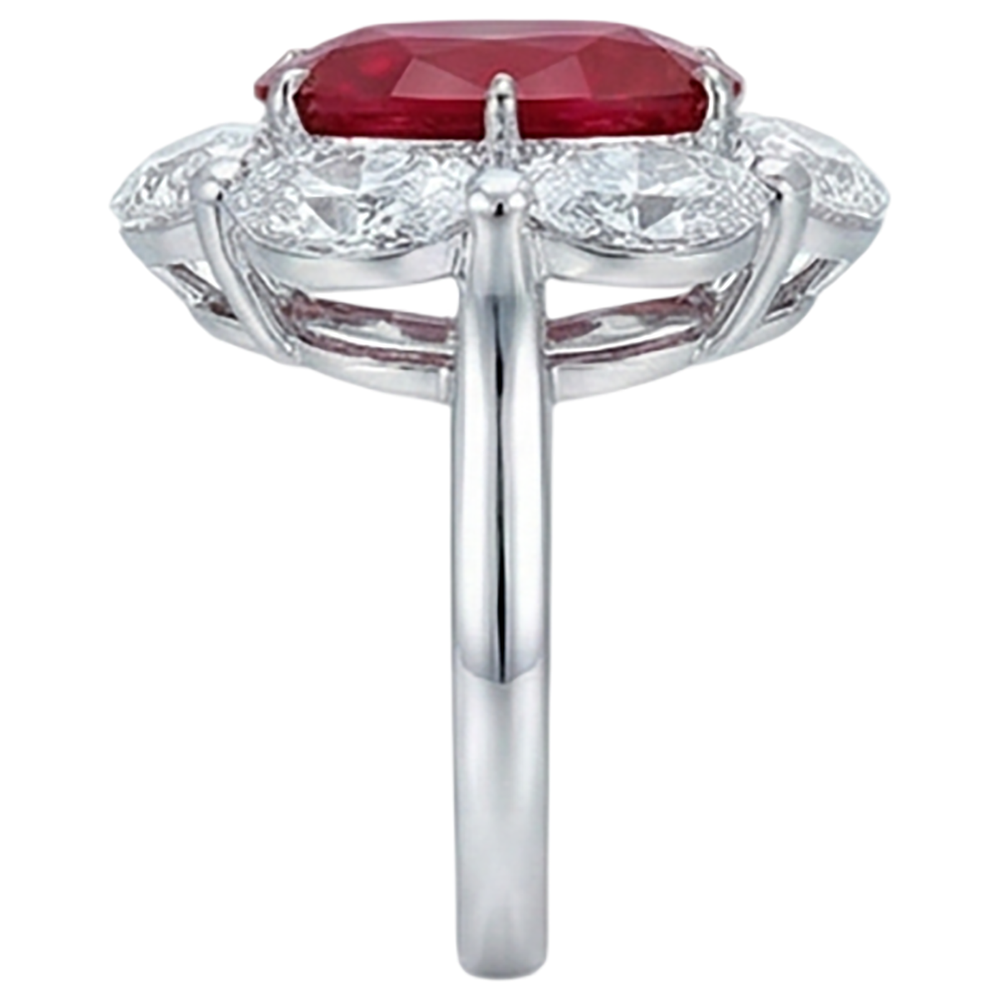 naturel oval rubis 5.25carats bague vue de profil