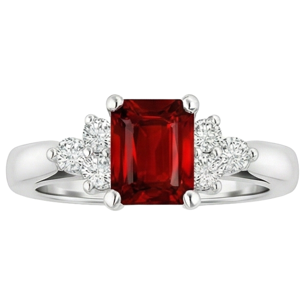 Bague Rubis Rouge Et Diamants Naturels Extraits des Mines ( et non cultivés en laboratoire ) 3.40 Carats Or Blanc 14K