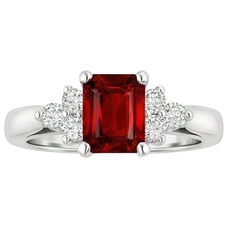 Bague Rubis Rouge Et Diamants Naturels Extraits des Mines ( et non cultivés en laboratoire ) 3.40 Carats Or Blanc 14K