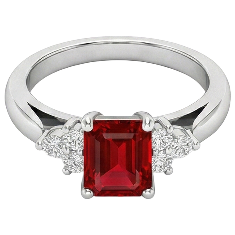 Bague Rubis Rouge Et Diamants Naturels Extraits des Mines ( et non cultivés en laboratoire ) 3.40 Carats Or Blanc 14K