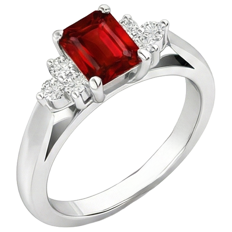 Bague Rubis Rouge Et Diamants Naturels Extraits des Mines ( et non cultivés en laboratoire ) 3.40 Carats Or Blanc 14K