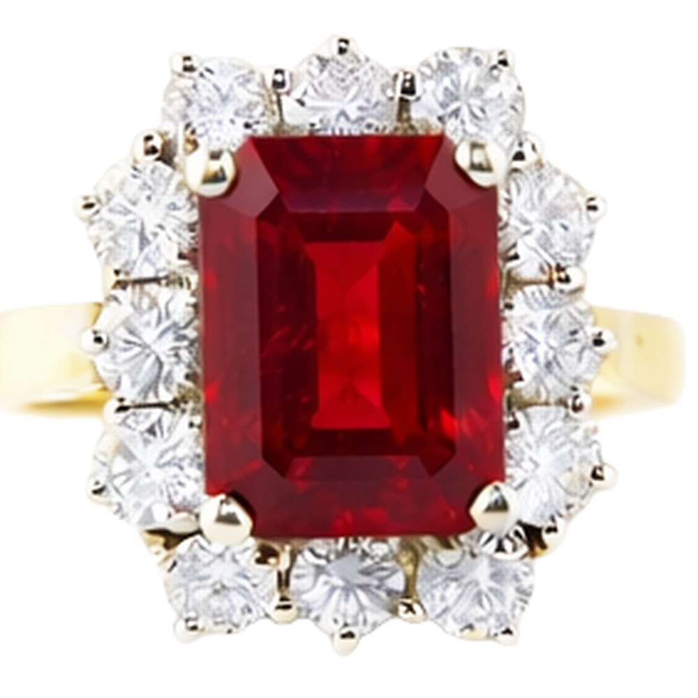 Bague Rubis Rouge Forme Émeraude Avec Diamants Naturels Extraits des Mines ( et non cultivés en laboratoire ) Ronds En Or 7.45 Carats