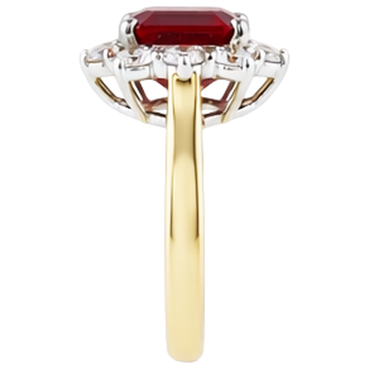 Bague Rubis Rouge Forme Émeraude Avec Diamants Naturels Extraits des Mines ( et non cultivés en laboratoire ) Ronds En Or 7.45 Carats