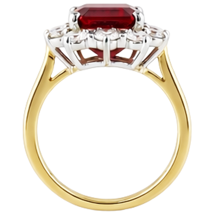 Bague Rubis Rouge Forme Émeraude Avec Diamants Naturels Extraits des Mines ( et non cultivés en laboratoire ) Ronds En Or 7.45 Carats