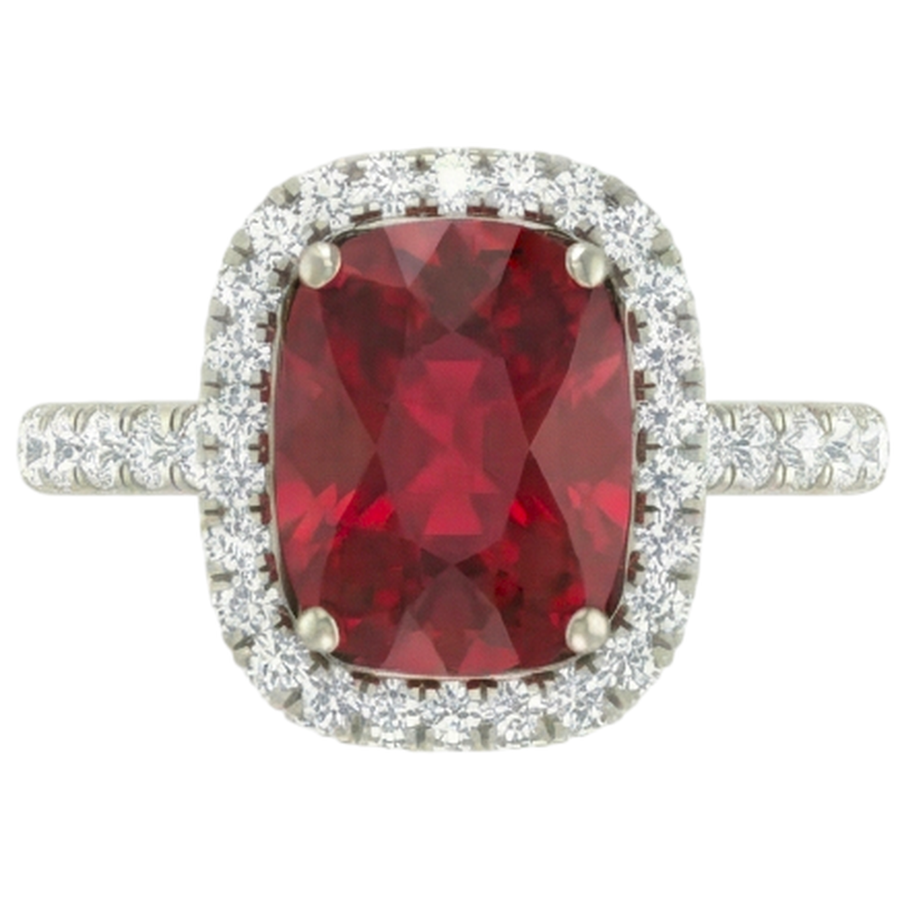 Bague Rubis Rouge Taille Coussin Avec Diamant Naturels Extraits des Mines ( et non cultivés en laboratoire ) 10.75 Carats Bijoux Or Blanc