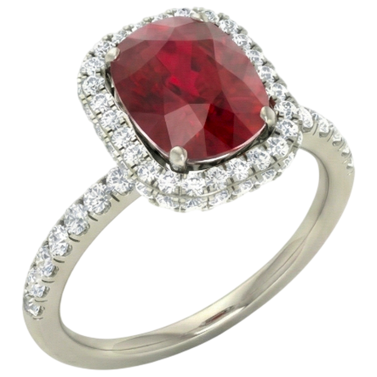 Bague Rubis Rouge Taille Coussin Avec Diamant Naturels Extraits des Mines ( et non cultivés en laboratoire ) 10.75 Carats Bijoux Or Blanc