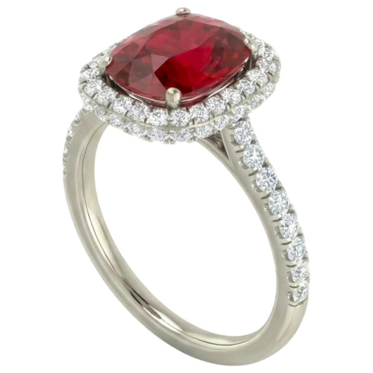 Bague Rubis Rouge Taille Coussin Avec Diamant Naturels Extraits des Mines ( et non cultivés en laboratoire ) 10.75 Carats Bijoux Or Blanc