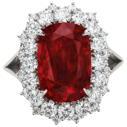 Bague Rubis Rouge Taille Coussin Avec Diamant Naturels Extraits des Mines ( et non cultivés en laboratoire ) Or Blanc 14K 7.25 Ct