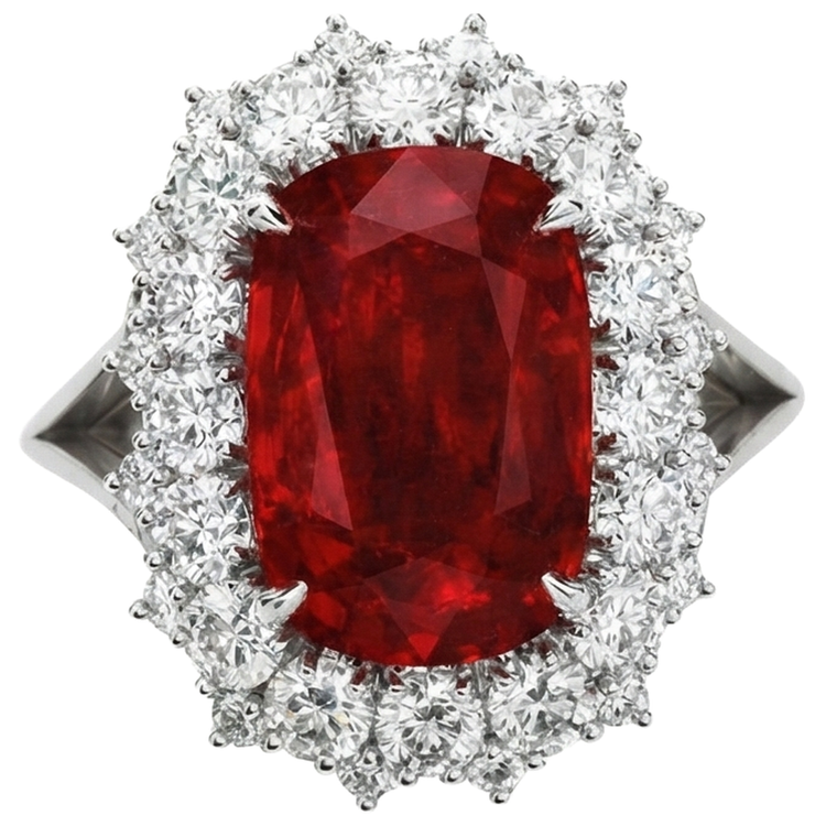 Bague Rubis Rouge Taille Coussin Avec Diamant Naturels Extraits des Mines ( et non cultivés en laboratoire ) Or Blanc 14K 7.25 Ct