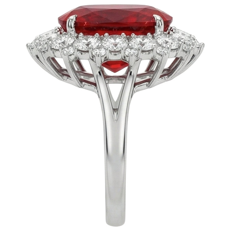 Bague Rubis Rouge Taille Coussin Avec Diamant Naturels Extraits des Mines ( et non cultivés en laboratoire ) Or Blanc 14K 7.25 Ct