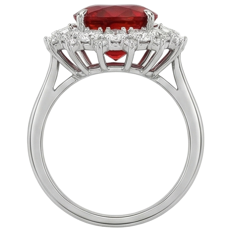 Bague Rubis Rouge Taille Coussin Avec Diamant Naturels Extraits des Mines ( et non cultivés en laboratoire ) Or Blanc 14K 7.25 Ct