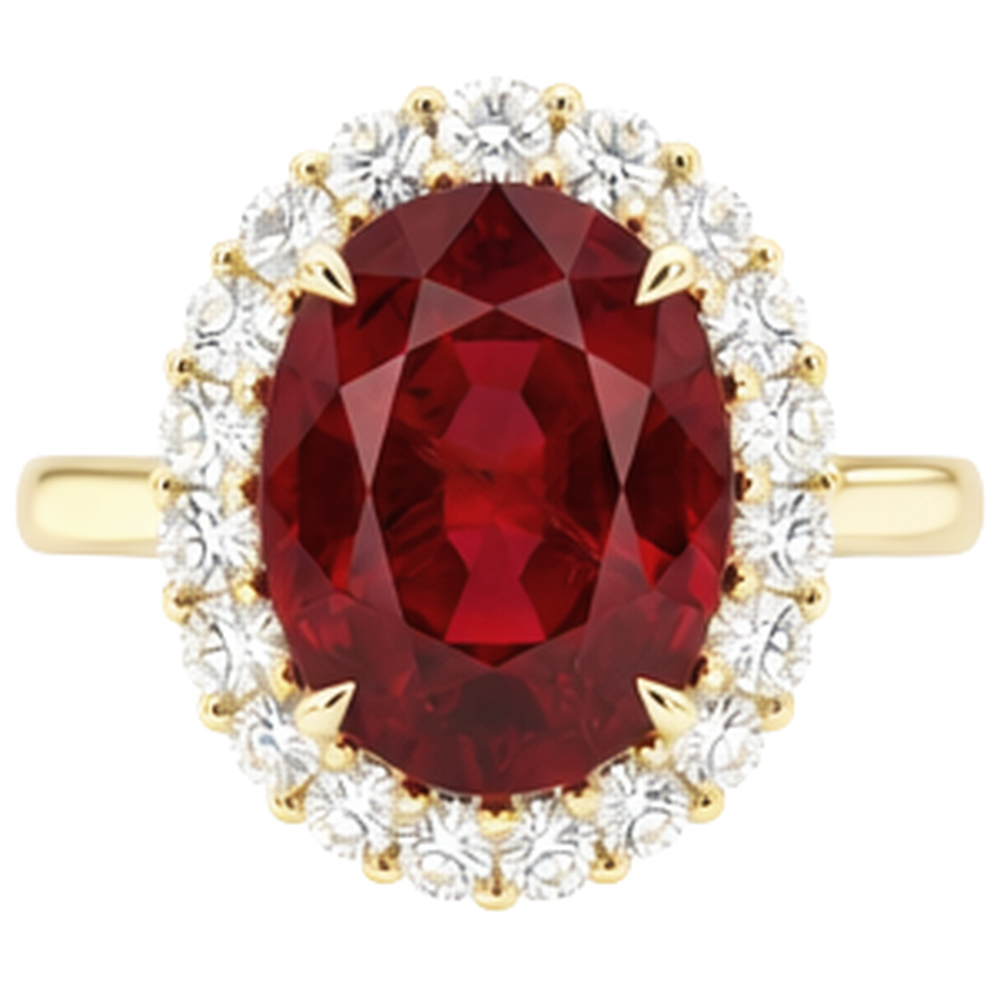 Bague Rubis Rouge Taille Ovale Avec Diamant Naturels Extraits des Mines ( et non cultivés en laboratoire ) Rond 5.35 Carats Or 14K