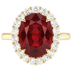 Bague Rubis Rouge Taille Ovale Avec Diamant Naturels Extraits des Mines ( et non cultivés en laboratoire ) Rond 5.35 Carats Or 14K