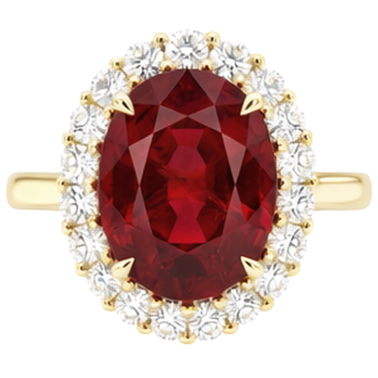 Bague Rubis Rouge Taille Ovale Avec Diamant Naturels Extraits des Mines ( et non cultivés en laboratoire ) Rond 5.35 Carats Or 14K