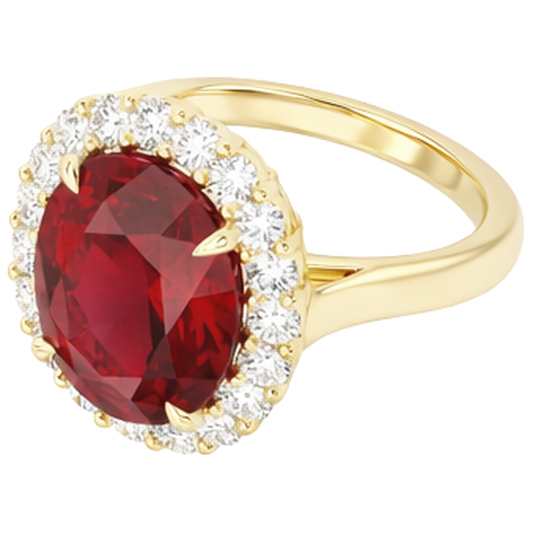 Bague Rubis Rouge Taille Ovale Avec Diamant Naturels Extraits des Mines ( et non cultivés en laboratoire ) Rond 5.35 Carats Or 14K