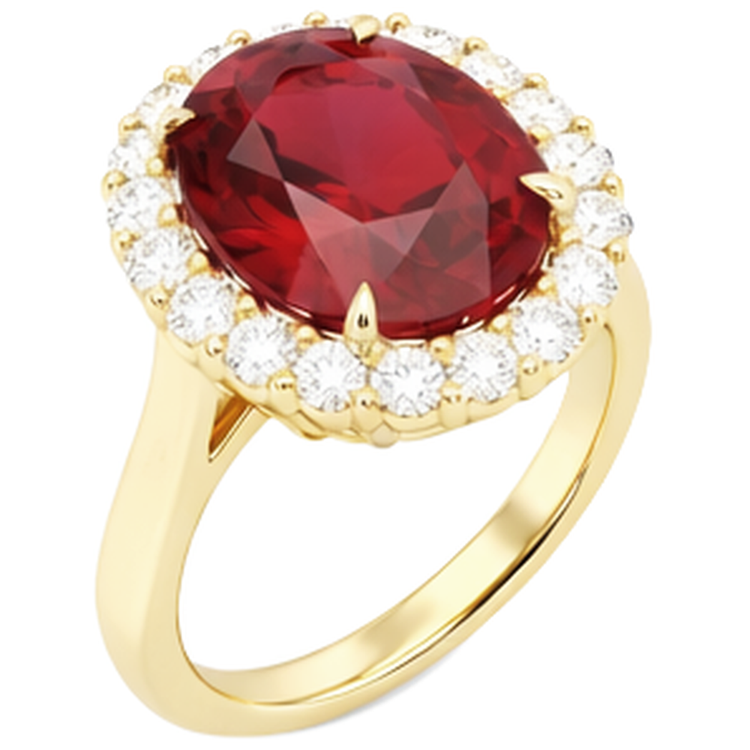 Bague Rubis Rouge Taille Ovale Avec Diamant Naturels Extraits des Mines ( et non cultivés en laboratoire ) Rond 5.35 Carats Or 14K