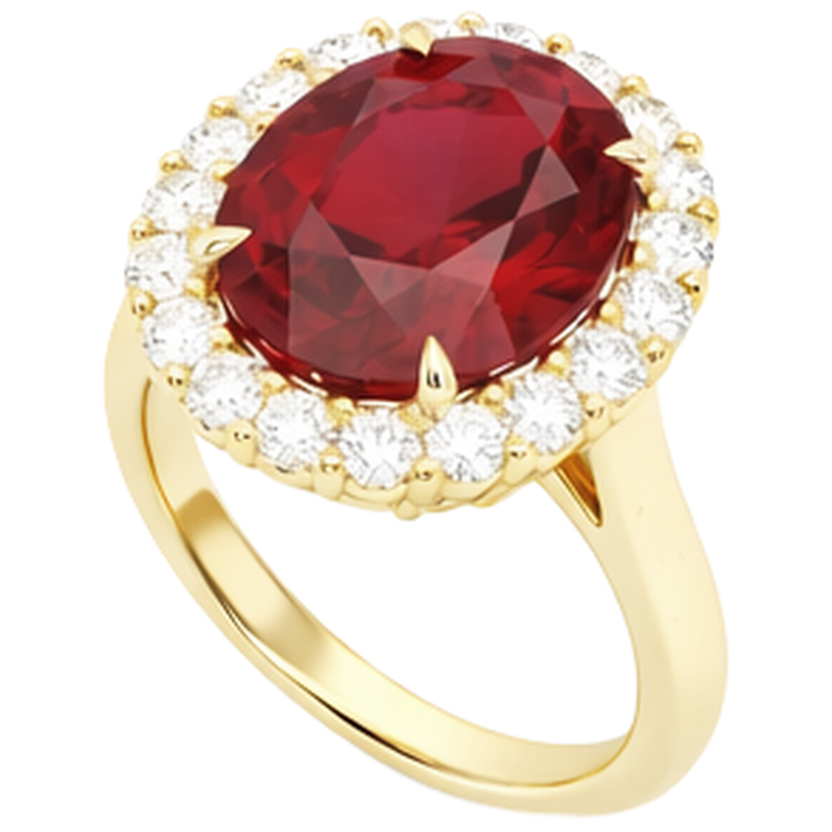 Bague Rubis Rouge Taille Ovale Avec Diamant Naturels Extraits des Mines ( et non cultivés en laboratoire ) Rond 5.35 Carats Or 14K