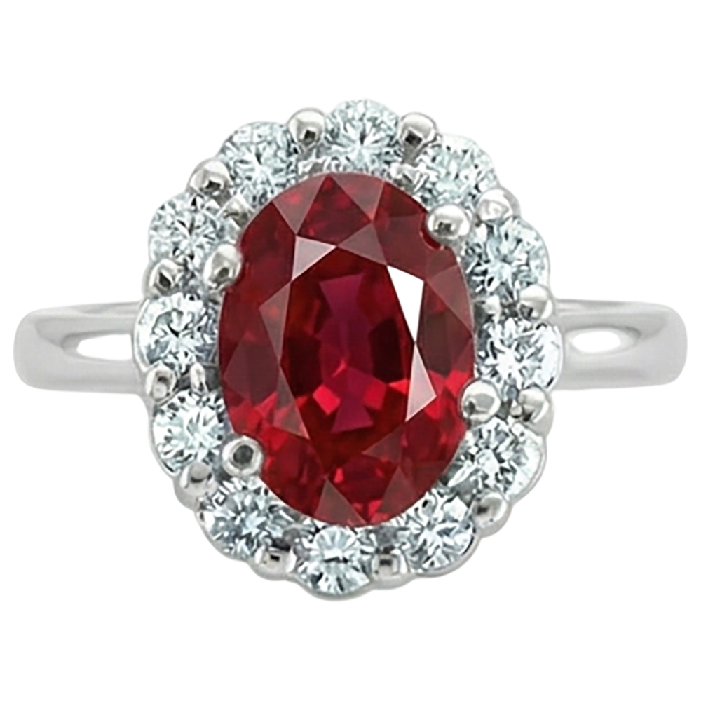 Bague Rubis Rouge Taille Ovale Et Diamants Naturels Extraits des Mines ( et non cultivés en laboratoire ) 5 Carats Bijoux Or Blanc 14K