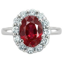 Bague Rubis Rouge Taille Ovale Et Diamants Naturels Extraits des Mines ( et non cultivés en laboratoire ) 5 Carats Bijoux Or Blanc 14K