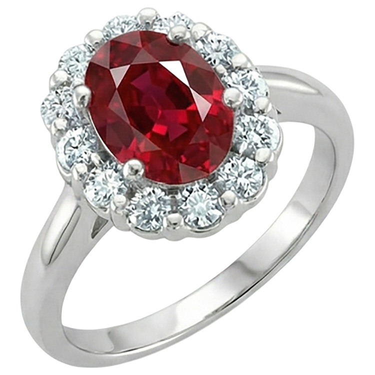 Bague Rubis Rouge Taille Ovale Et Diamants Naturels Extraits des Mines ( et non cultivés en laboratoire ) 5 Carats Bijoux Or Blanc 14K