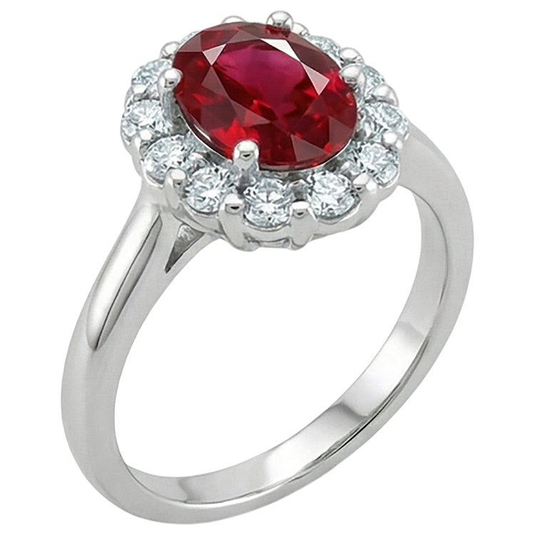 Bague Rubis Rouge Taille Ovale Et Diamants Naturels Extraits des Mines ( et non cultivés en laboratoire ) 5 Carats Bijoux Or Blanc 14K