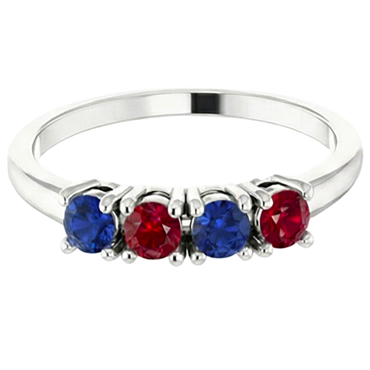 Bague Rubis Saphir Bague 0.80 Carats Serti Prong Or Blanc 14K