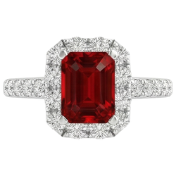 Bague Rubis Taille Émeraude 3.75 Carats Et Diamants Naturels Extraits des Mines ( et non cultivés en laboratoire ) Ronds Or Blanc 14K