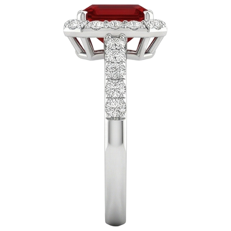 Bague Rubis Taille Émeraude 3.75 Carats Et Diamants Naturels Extraits des Mines ( et non cultivés en laboratoire ) Ronds Or Blanc 14K
