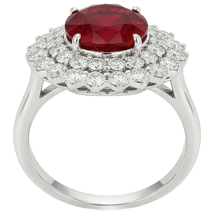 Bague Rubis Taille Ovale 6.25 Ct Avec Diamants Or Blanc 14K