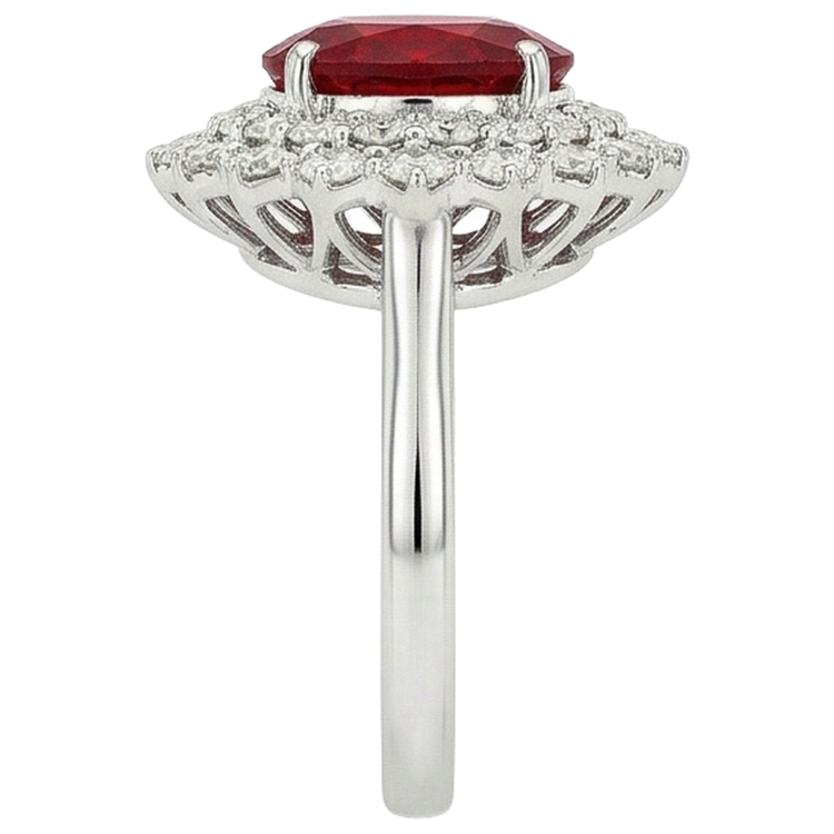 Bague Rubis Taille Ovale 6.25 Ct Avec Diamants Or Blanc 14K