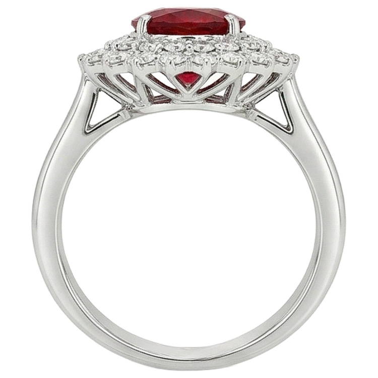 Bague Rubis Taille Ovale 6.25 Ct Avec Diamants Or Blanc 14K