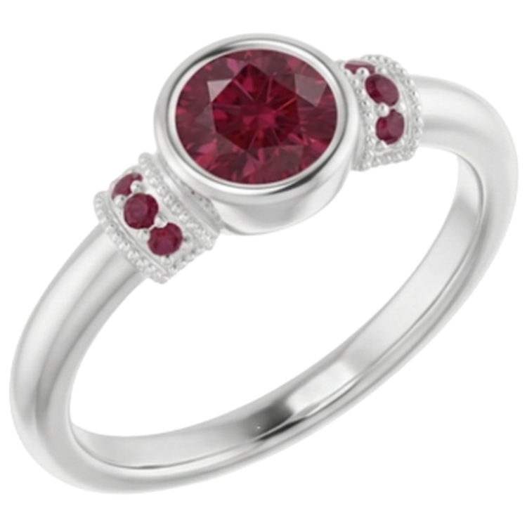 naturel round rubis 1carats bague angle de côté