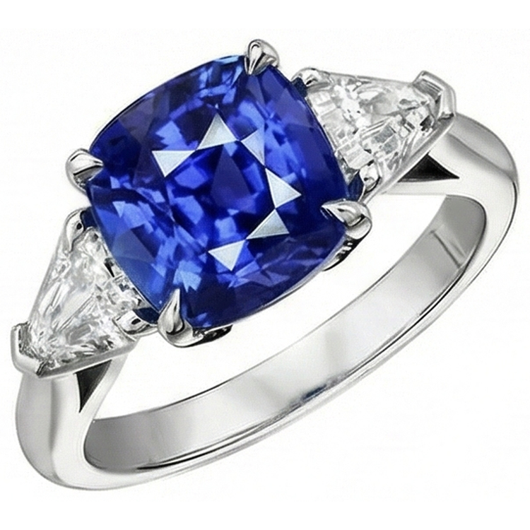 Bague Saphir 3 Pierres Avec Trillion De Diamants