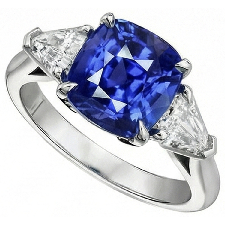Bague Saphir 3 Pierres Avec Trillion De Diamants