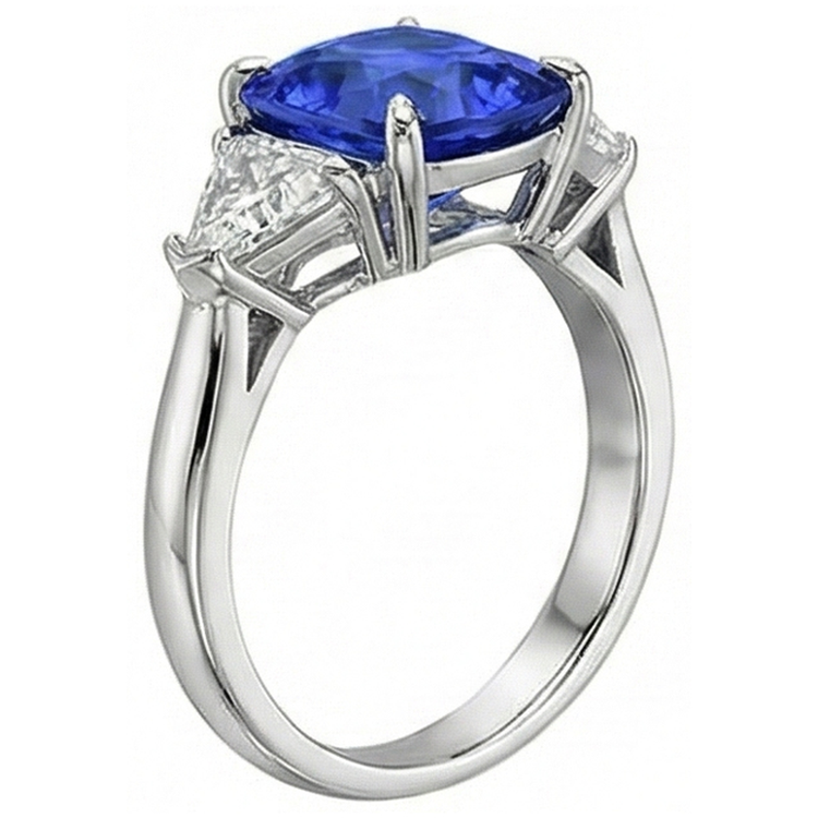Bague Saphir 3 Pierres Avec Trillion De Diamants