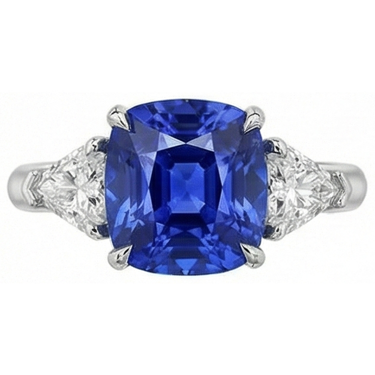 Bague Saphir 3 Pierres Avec Trillion De Diamants
