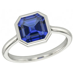 Bague Saphir Asscher Sertie Lunette Pour Femme