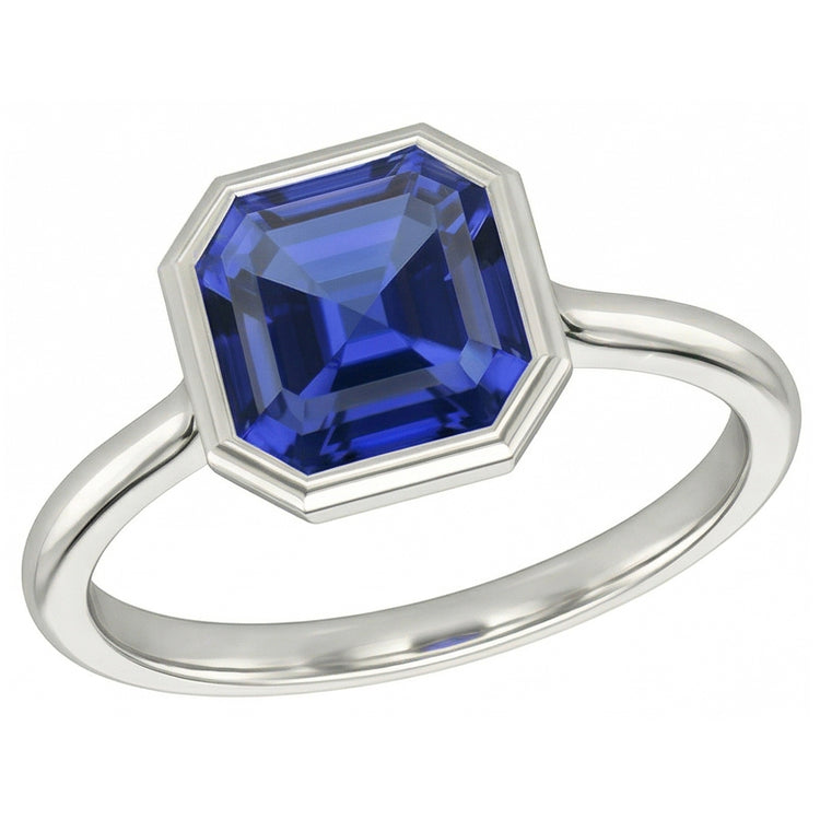 Bague Saphir Asscher Sertie Lunette Pour Femme