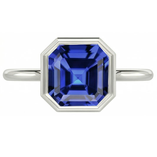 Bague Saphir Asscher Sertie Lunette Pour Femme