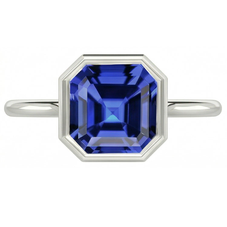 Bague Saphir Asscher Sertie Lunette Pour Femme