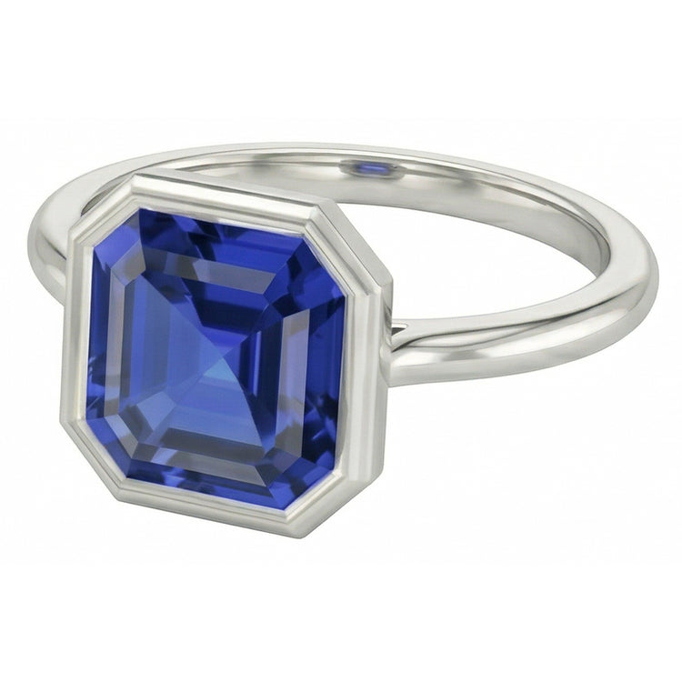 Bague Saphir Asscher Sertie Lunette Pour Femme