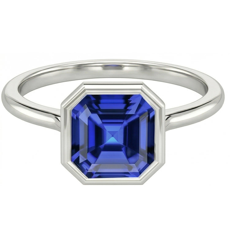 Bague Saphir Asscher Sertie Lunette Pour Femme