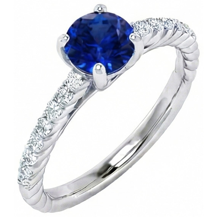 Bague Saphir Avec Accents De Diamants Naturels Extraits des Mines ( et non cultivés en laboratoire )