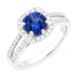 Bague Saphir Bleu 2.50 Carats Et Diamant Naturels Extraits des Mines ( et non cultivés en laboratoire ) Rond Blanc Or Blanc