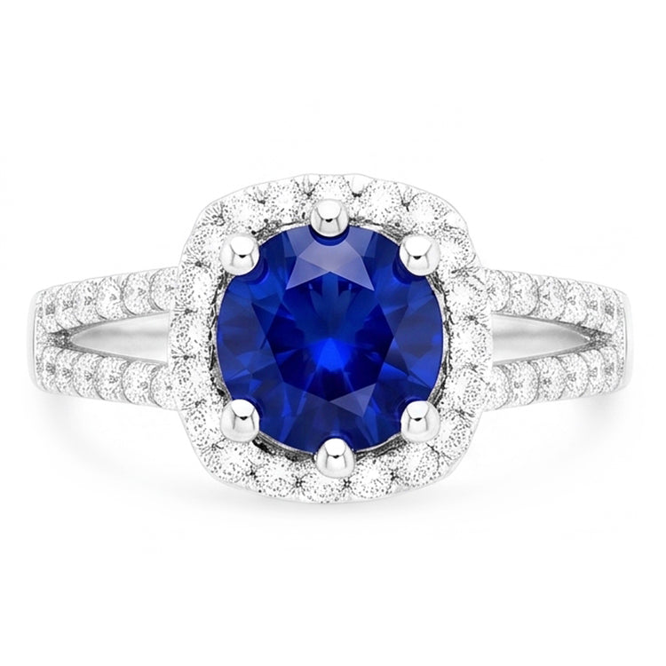 Bague Saphir Bleu 2.50 Carats Et Diamant Naturels Extraits des Mines ( et non cultivés en laboratoire ) Rond Blanc Or Blanc