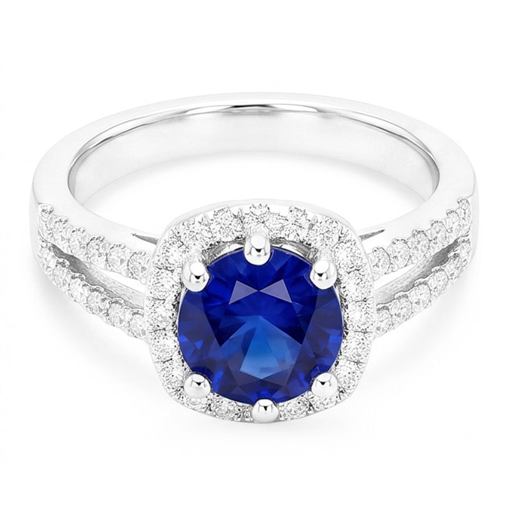 Bague Saphir Bleu 2.50 Carats Et Diamant Naturels Extraits des Mines ( et non cultivés en laboratoire ) Rond Blanc Or Blanc