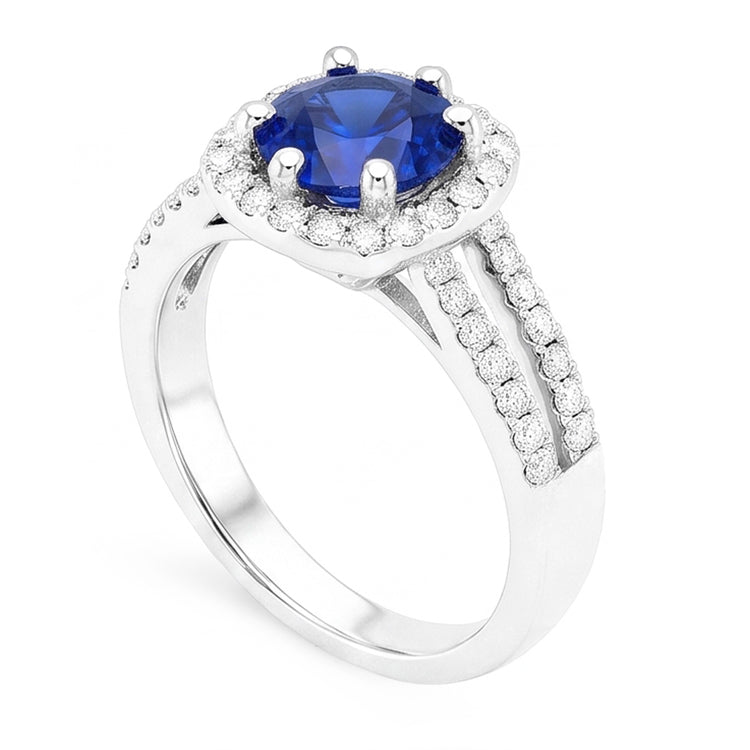 Bague Saphir Bleu 2.50 Carats Et Diamant Naturels Extraits des Mines ( et non cultivés en laboratoire ) Rond Blanc Or Blanc