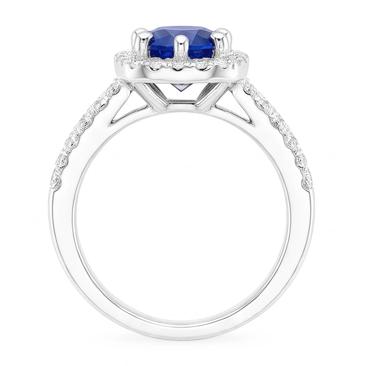 Bague Saphir Bleu 2.50 Carats Et Diamant Naturels Extraits des Mines ( et non cultivés en laboratoire ) Rond Blanc Or Blanc