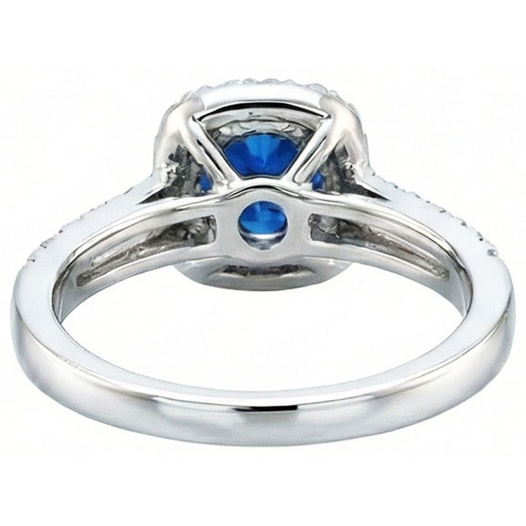 Bague Saphir Bleu 2.50 Carats Et Diamant Naturels Extraits des Mines ( et non cultivés en laboratoire ) Rond Blanc Or Blanc