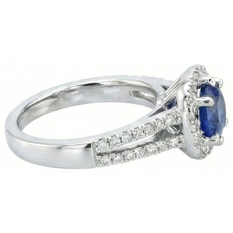 Bague Saphir Bleu 2.50 Carats Et Diamant Naturels Extraits des Mines ( et non cultivés en laboratoire ) Rond Blanc Or Blanc
